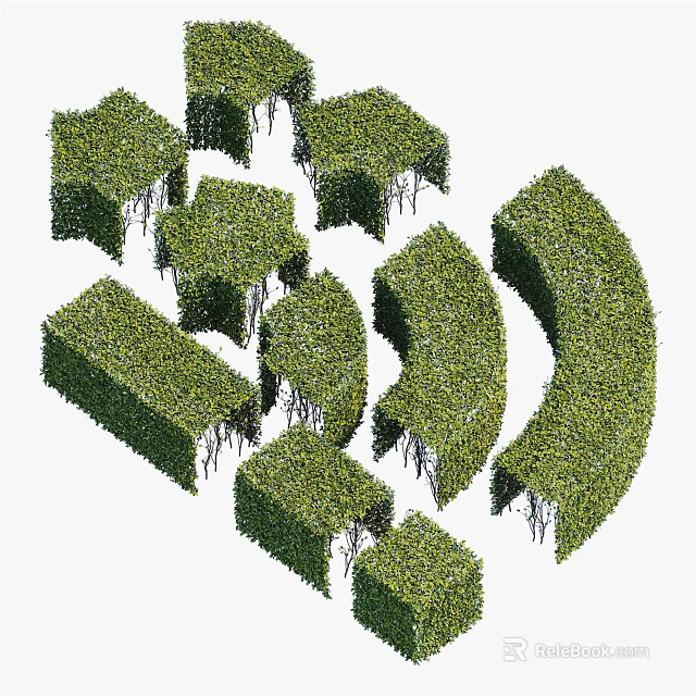Artistically Trimmed Green Vines In Various Geometric Shapes For Garden Landscaping 3d model 