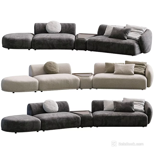 Modern Sectional Sofa with Multiple Styles Gray Beige Upholstery and Decorative Pillows 3d model