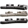 Modern Sectional Sofa with Multiple Styles Gray Beige Upholstery and Decorative Pillows 3d model