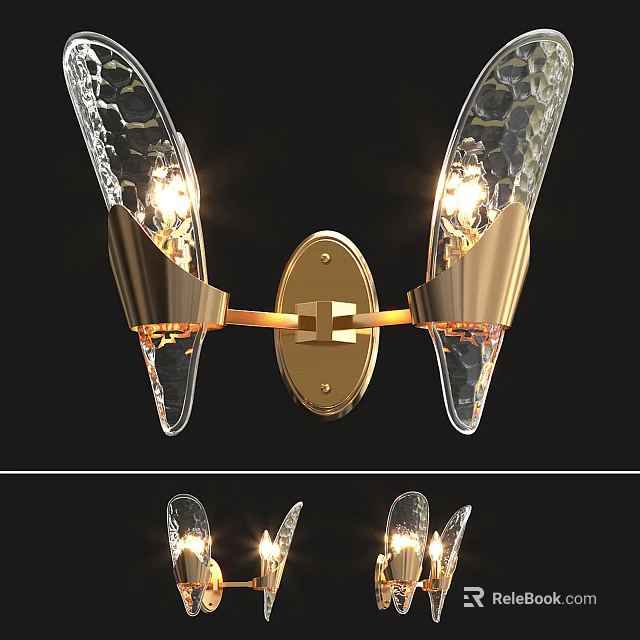 Modern Luxury Wall Sconce With Transparent Glass Shades And Gold Metal Frame 3d model 