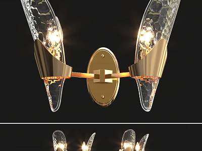 Modern Luxury Wall Sconce With Transparent Glass Shades And Gold Metal Frame 3d model