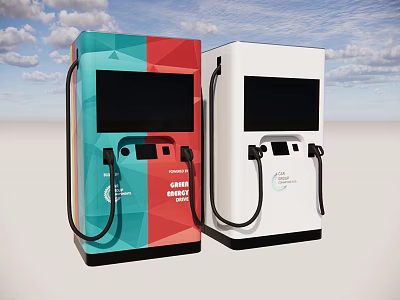 Modern Electric Vehicle Charging Stations With Colorful Geometric Design White Unit And Display Screens 3d model