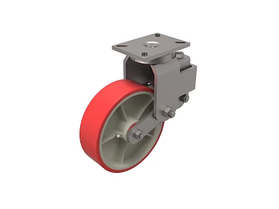 Industrial Caster With Red Wheel And Grey Hub Metal Bracket Structure 3d model