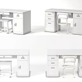 White Office Desks In Different Configurations With Drawers Cabinets And Chairs