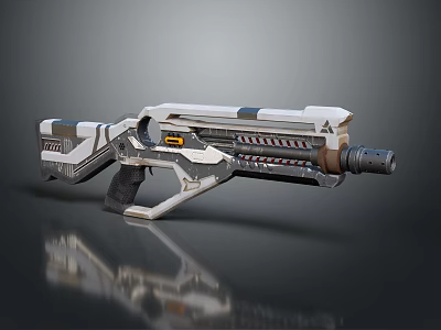 Futuristic Sci Fi Weapon With Metallic Silver Gray Design Detailed Structure And Barrel Grip 3d model