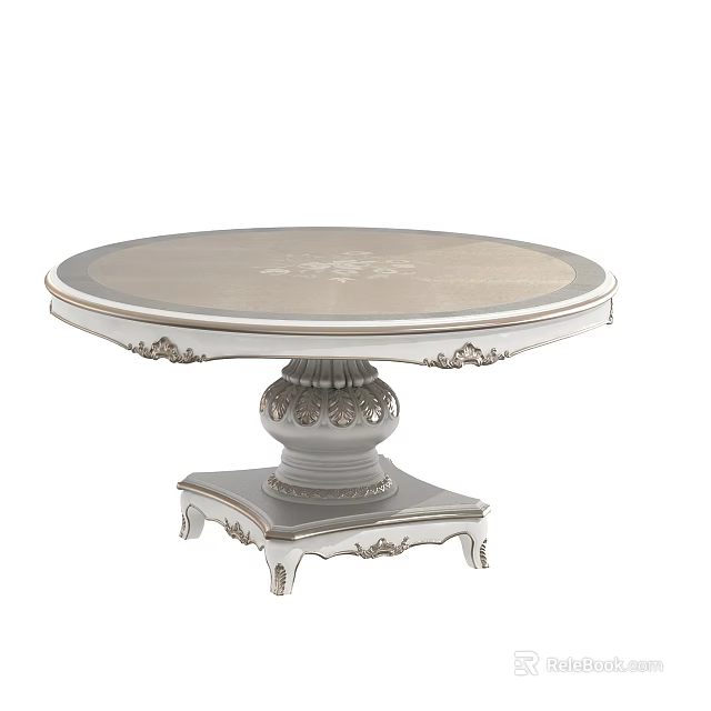 Elegant Classic Round Dining Table With Floral Pattern Top And Carved Base 3d model