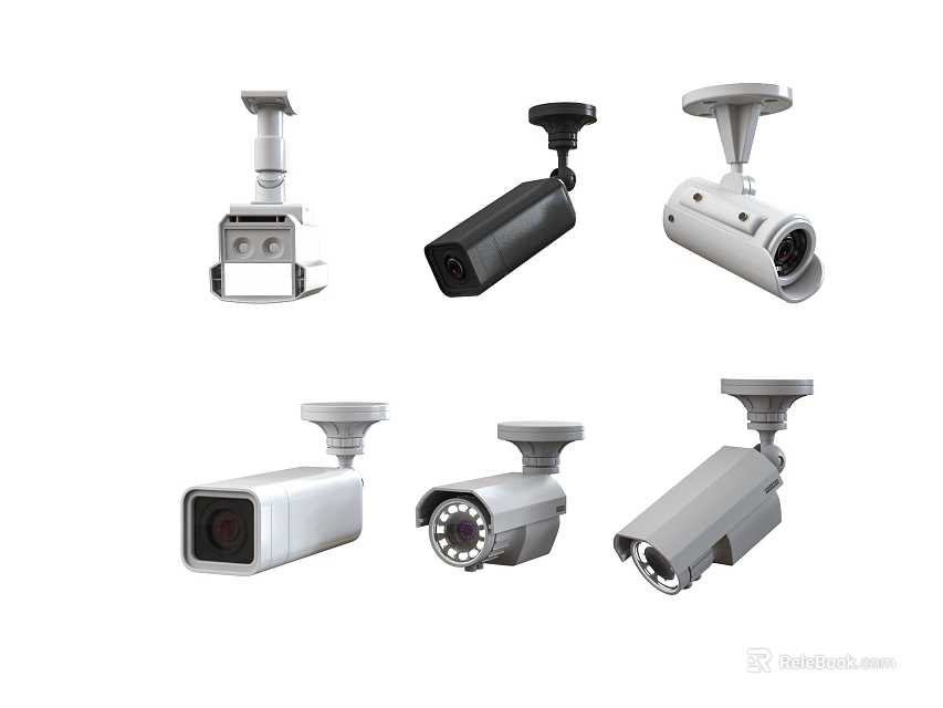 Variety of Security Surveillance Cameras With Dome Bullet And Box Models For Monitoring 3d model 