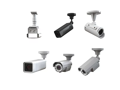 Variety of Security Surveillance Cameras With Dome Bullet And Box Models For Monitoring 3d model