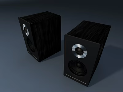 Modern Black Wooden Speakers with Silver Accents and Speaker Drivers 3d model