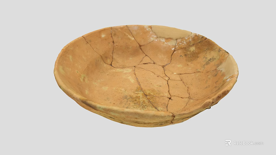 Earth Toned Ceramic Bowl With Visible Cracked Patterns And Vintage Handcrafted Design 3d model 