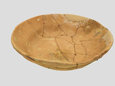 Earth Toned Ceramic Bowl With Visible Cracked Patterns And Vintage Handcrafted Design 3d model
