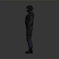 Game Movie Tactical Character Wearing Blue Uniform Helmet Goggles And Vest
