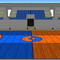 Spacious Indoor Basketball Court Gym With Wooden Floor Spectator Seats And Large Screen
