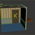 Furniture Cabinet With Yellow Stripes Brown Door Yellow X Mark Blue Base And Gray Top