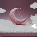 Pink Crescent Moon With Stars And Clouds Photo Spot On Fluffy Base