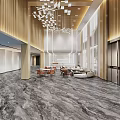 Modern Hotel Lobby Front Desk Reception with Elegant Chandelier Sofa and Marble Floor