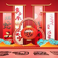 Chinese New Year Festive Decor With Red Lantern Cloud Motifs And Auspicious Snake Elements