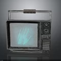 Vintage Retro Television With Green Handprint On Screen Brown Handle And Metal Frame
