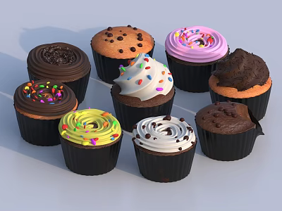 Cupcakes Cake Dessert Pastry Snacks 3d model