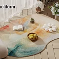 Round Carpet With Colorful Gradient Design Open Book Fruit Bowl And Cozy Interior