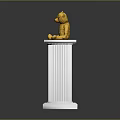 Yellow Teddy Bear Sculpture Displayed on White Fluted Pedestal with Detailed Craftsmanship