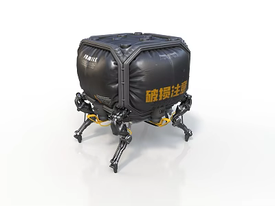Black Robotic Pioneer Device With Four Legged Structure And Yellow Branding 3d model