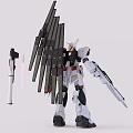 White Gundam Model With Orange Accents Black Parts Long Back Armor Pieces Holding Gun