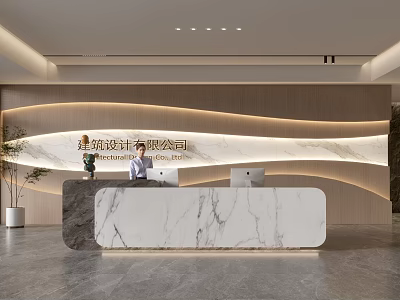 Elegant Luxury Marble Reception Desk With Soft Ambient Lighting For Modern Corporate Office Lobby 3d model