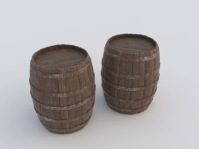 Two Vintage Wooden Barrels For Household Storage And Decorative Use 3d model