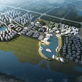 Detailed Birds Eye View Planning with Residential Buildings Waterfront Green Spaces and Roads