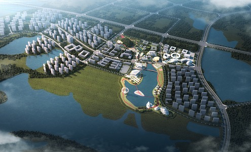 Modern Aerial View Industrial Park Planning 3d model