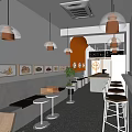 Modern Bubble Tea Shop Interior With White Walls Orange Archway Pendant Lights And High Stools