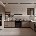 Modern Kitchen Interior With Island Countertop Wooden Cabinets And Stainless Steel Appliances