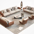 Elegant Modern Sofa And Coffee Table Set With Beige Brown Pillows Floor Lamp And Rug