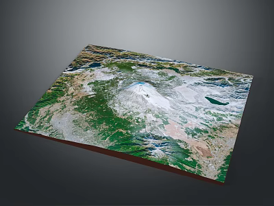 Scenic Volcanic Landscape With Snow Capped Peak Green Vegetation And Natural Terrain 3d model