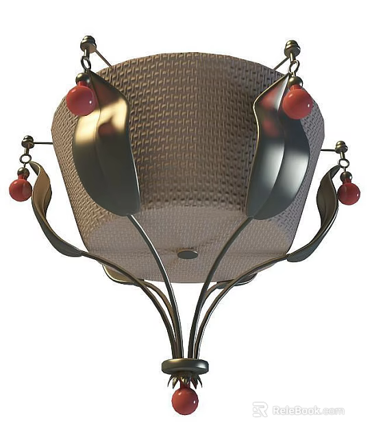 Tech Exhibition Hall Modern Lighting Installation With Woven Structure And Red Decorative Beads 3d model 