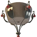 Tech Exhibition Hall Modern Lighting Installation With Woven Structure And Red Decorative Beads