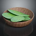 Natural Wicker Bowl Containing Fresh Green Cactus Leaves For Household Use