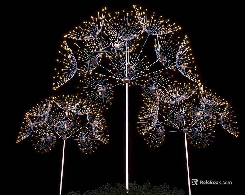 Dandelion Shaped Metal Structure Outdoor Lights with Illuminated LED Bulbs for Garden Landscape 3d model 