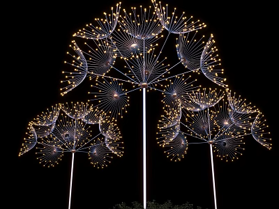 Dandelion Shaped Metal Structure Outdoor Lights with Illuminated LED Bulbs for Garden Landscape 3d model