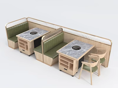 Public Seating Booth With Green Padded Cushions Wooden Frame And Marble Tabletop 3d model