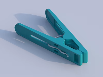 Teal Plastic Clothes Peg With Strong Grip And Spring Mechanism For Drying Laundry 3d model