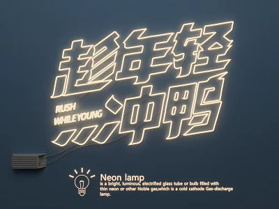 Stylish Neon Lamp Wall Decoration With Chinese Characters And English Phrase 3d model
