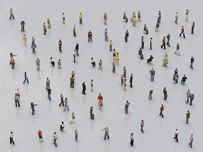 Diverse Group of People Standing in Various Directions on Light Gray Background 3d model