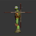 Green Ninja Turtle Character With Purple Mask Brown Shell And Nunchucks