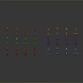 Colorful Equipment Icons Arranged in Rows on Black Background With Reflection Effect