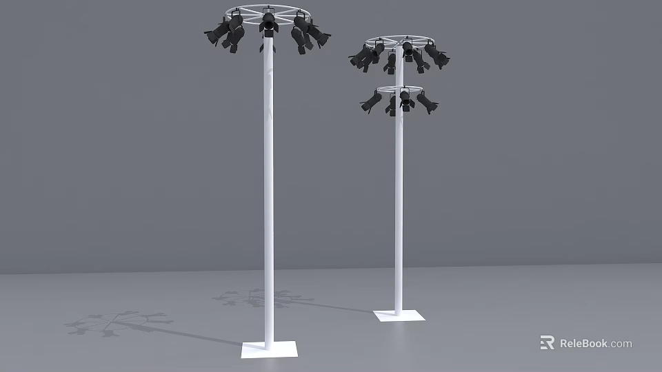 Road Facilities White Poles With Multiple Black Lighting Fixtures On Urban Streets 3d model 