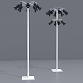 Road Facilities White Poles With Multiple Black Lighting Fixtures On Urban Streets