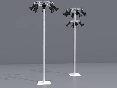 Road Facilities White Poles With Multiple Black Lighting Fixtures On Urban Streets 3d model