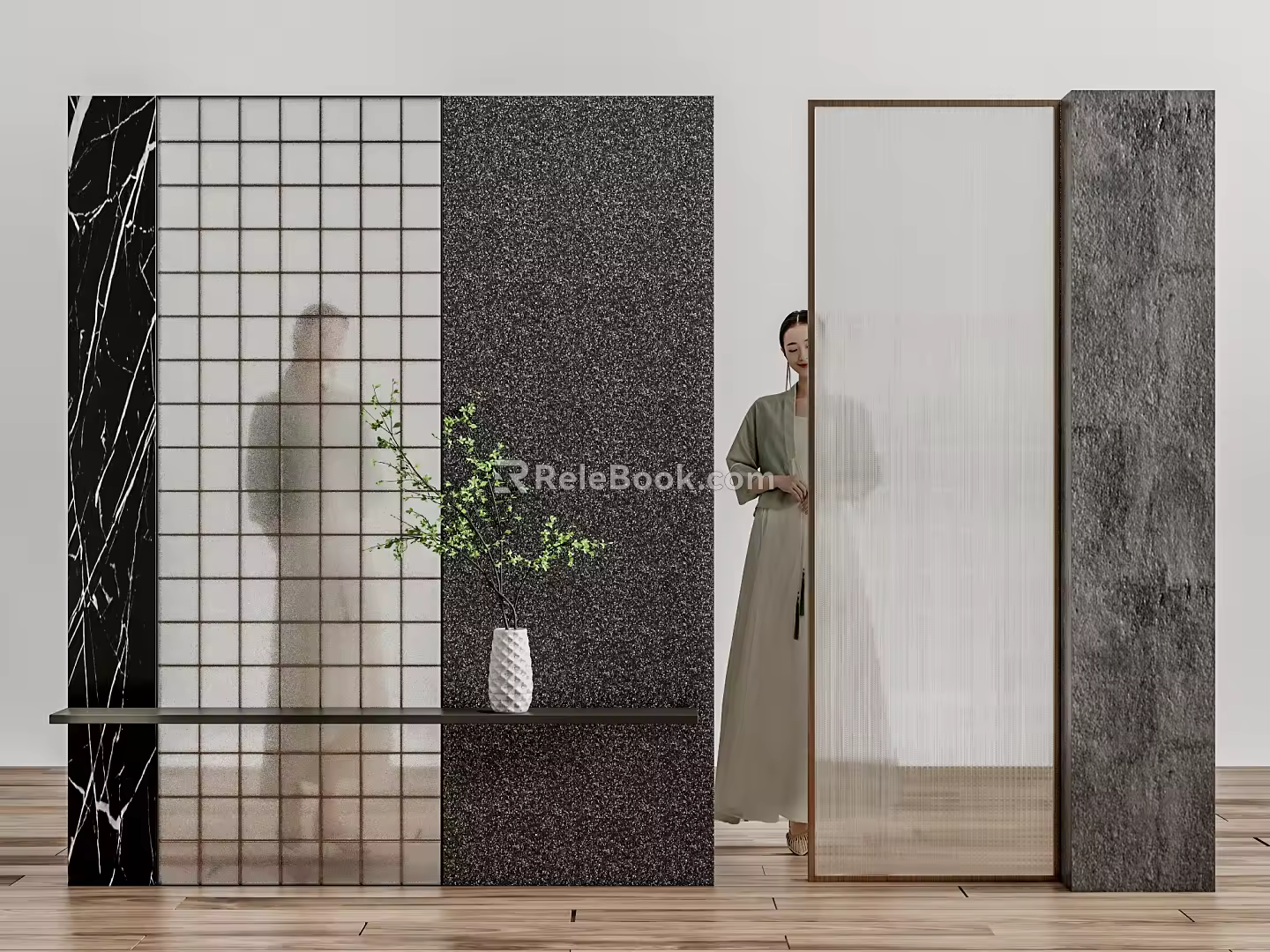 Modern partition glass screen partition 3d model